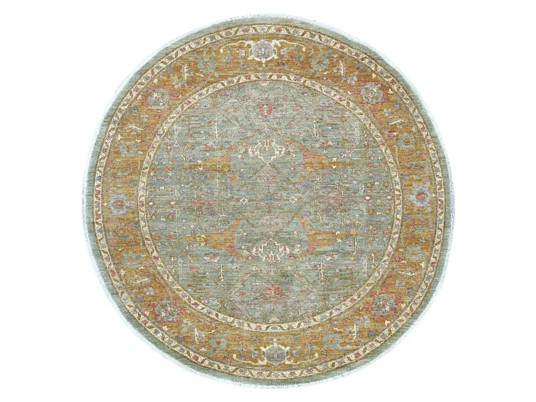 6'1" x 6'2" New Hand Knotted Green Wool Round Oriental Rug - MOA10221551