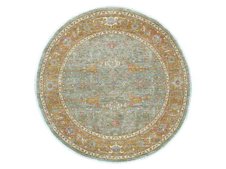 6'1" x 6'2" New Hand Knotted Green Wool Round Oriental Rug - MOA10221551