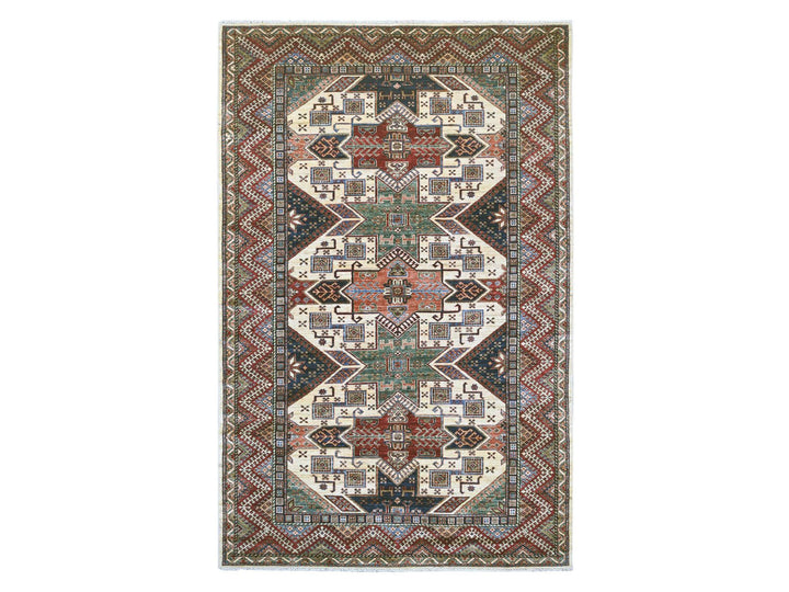 5'11" x 9'1" New Hand Knotted Ivory Wool Rectangle Oriental Rug - MOA10221552