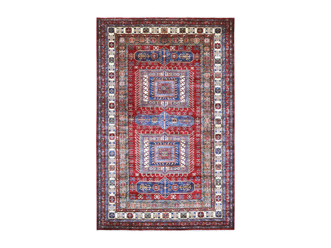 5'11" x 9'4" New Hand Knotted Red Wool Rectangle Oriental Rug - MOA10221553