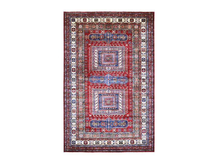 5'11" x 9'4" New Hand Knotted Red Wool Rectangle Oriental Rug - MOA10221553