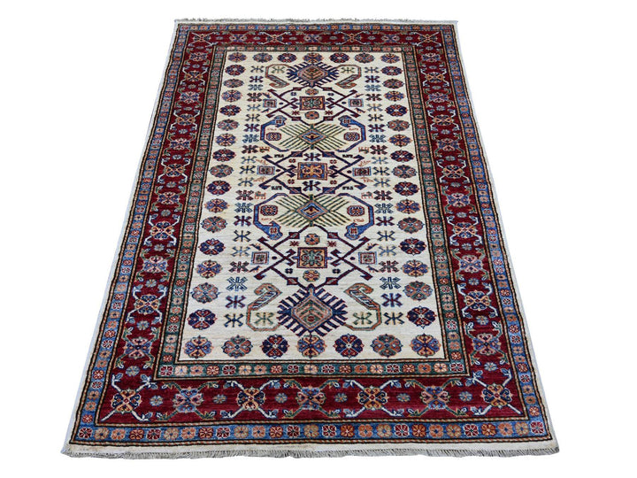 4'2" x 5'10" New Hand Knotted Ivory Wool Rectangle Oriental Rug - MOA10221554