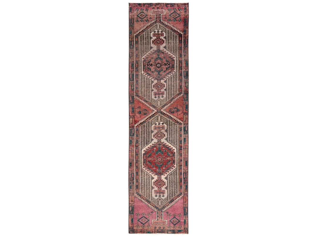 2'4" x 9'11" Vintage Hand Knotted Pink Wool Runner Oriental Rug - MOA1022155