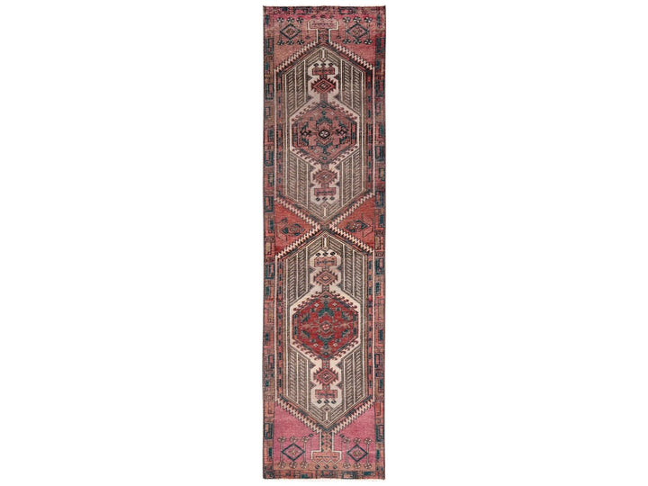 2'4" x 9'11" Vintage Hand Knotted Pink Wool Runner Oriental Rug - MOA1022155