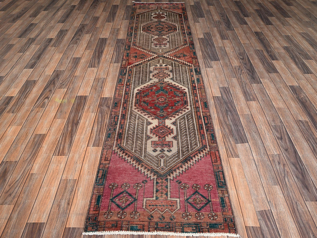 2'4" x 9'11" Vintage Hand Knotted Pink Wool Runner Oriental Rug - MOA1022155