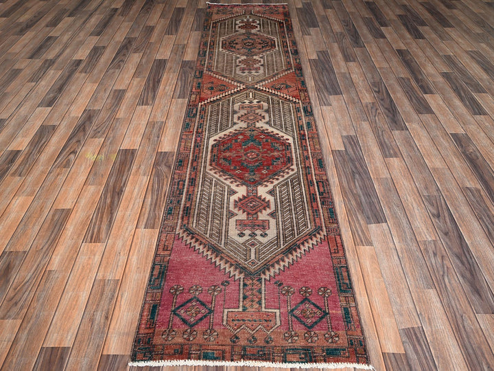 2'4" x 9'11" Vintage Hand Knotted Pink Wool Runner Oriental Rug - MOA1022155
