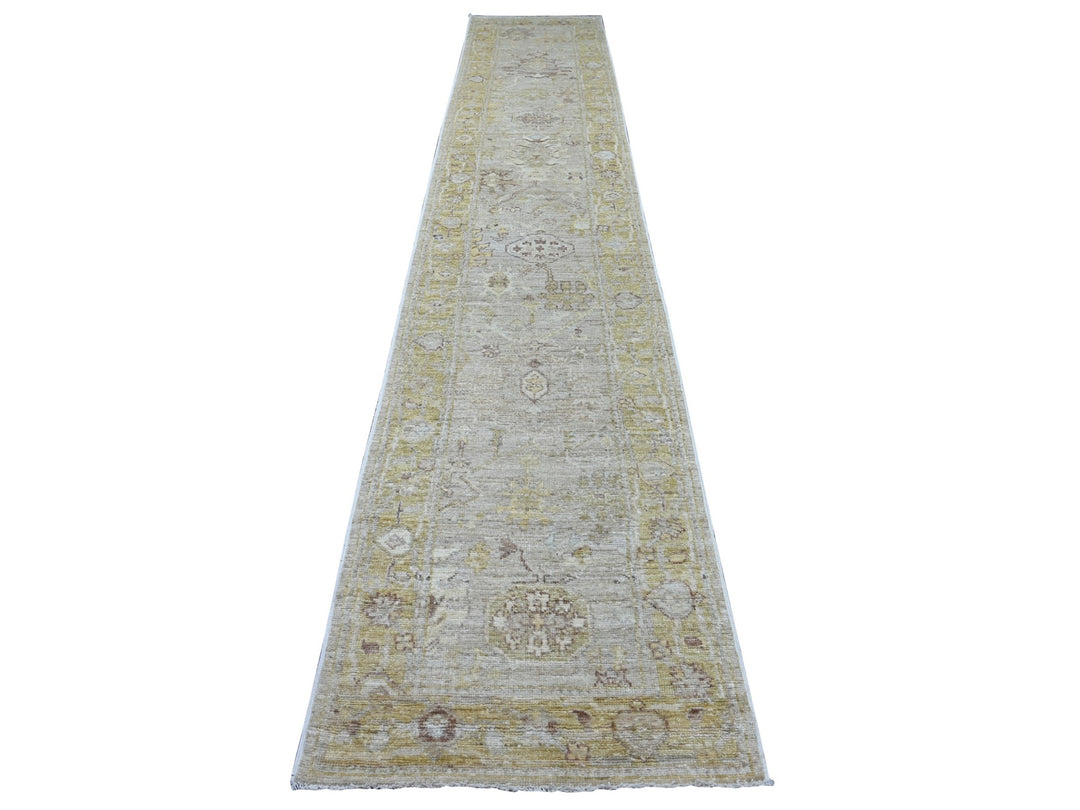 2'9" x 15'2" New Hand Knotted Grey Wool Runner Oriental Rug - MOA10221569