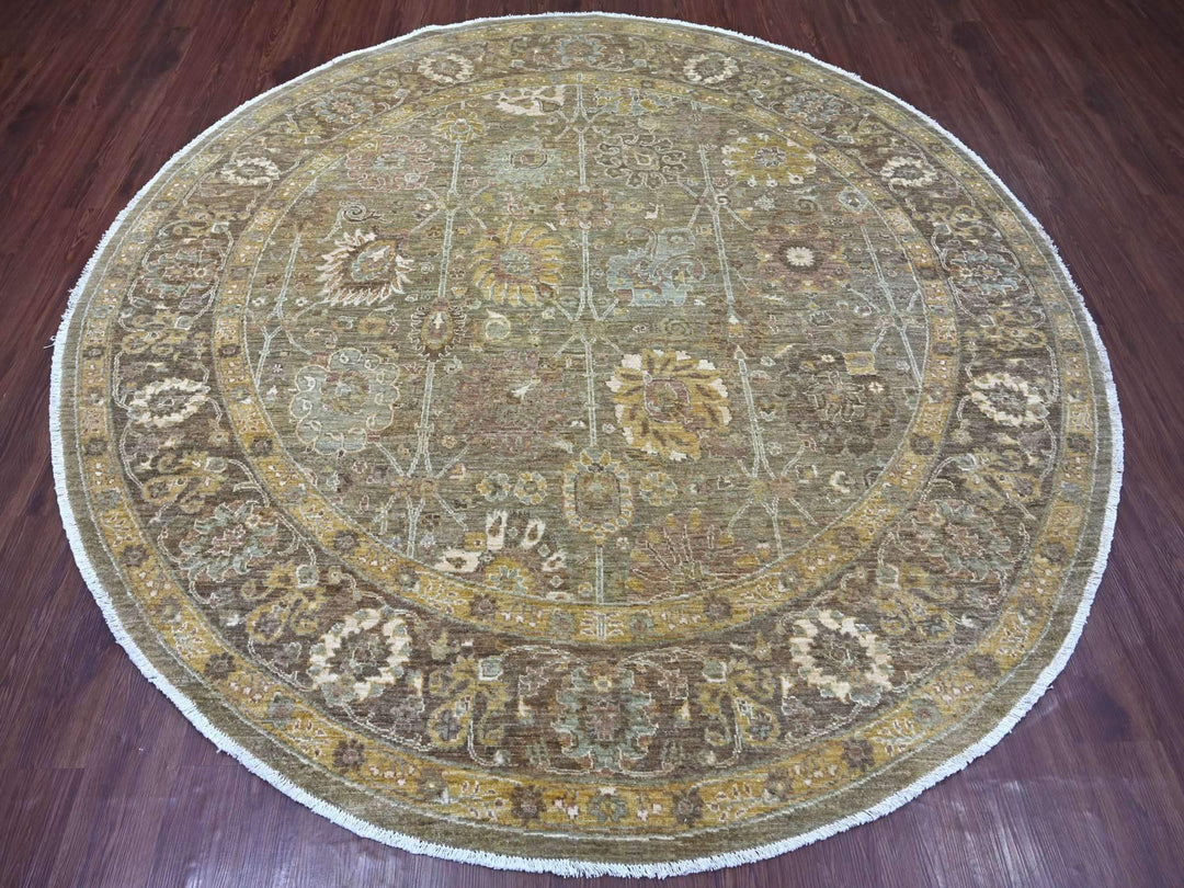 8'1" x 8'1" New Hand Knotted Grey Wool Round Oriental Rug - MOA10221577