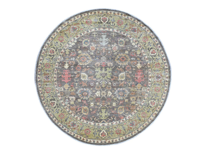 7'10" x 7'10" New Hand Knotted Grey Wool Round Oriental Rug - MOA10221578