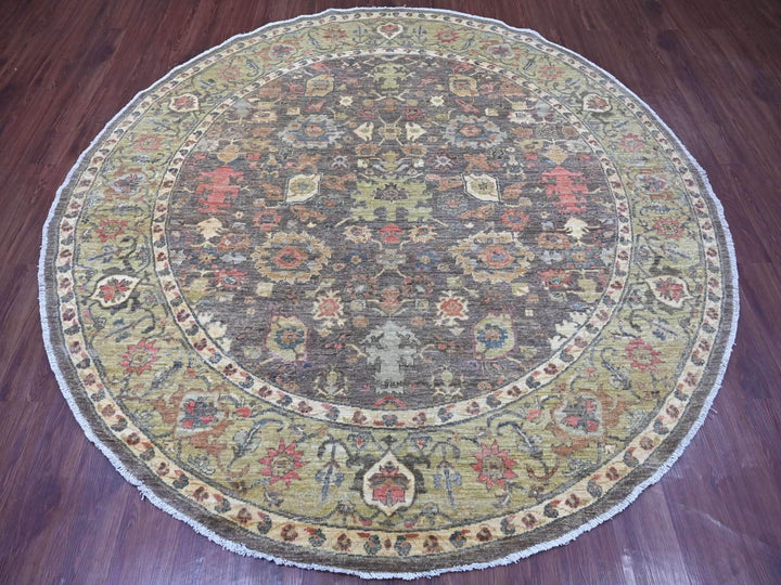7'10" x 7'10" New Hand Knotted Grey Wool Round Oriental Rug - MOA10221578
