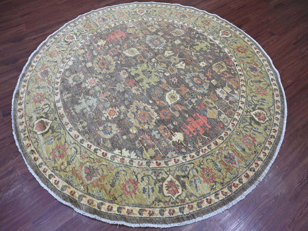 7'10" x 7'10" New Hand Knotted Grey Wool Round Oriental Rug - MOA10221578