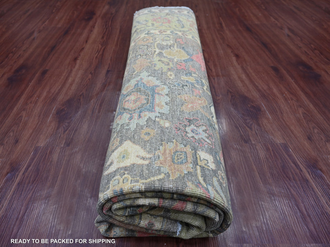 7'10" x 7'10" New Hand Knotted Grey Wool Round Oriental Rug - MOA10221578
