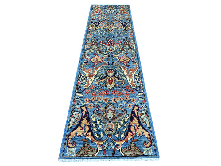 2'7" x 9'10" New Hand Knotted Blue Wool Runner Oriental Rug - MOA10221579