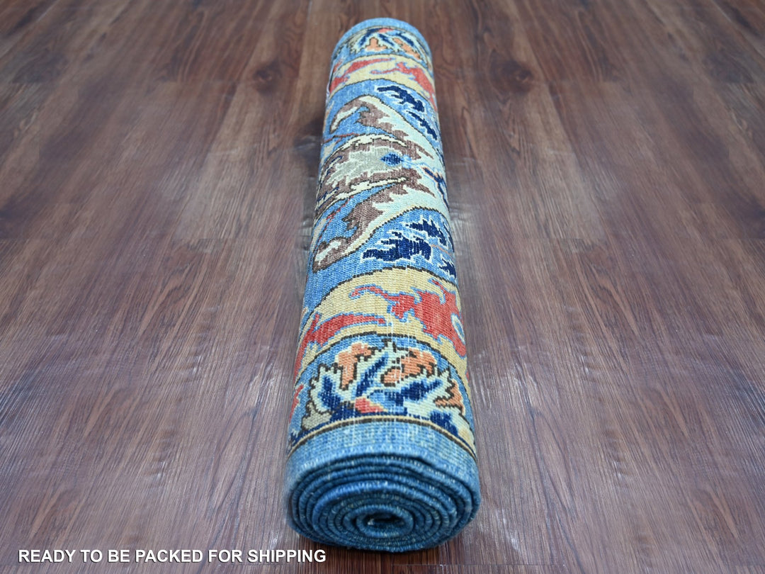 2'7" x 9'10" New Hand Knotted Blue Wool Runner Oriental Rug - MOA10221579