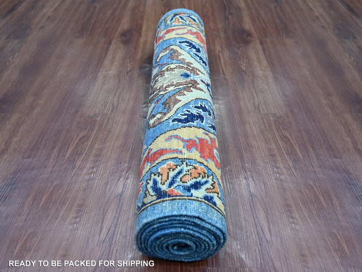 2'7" x 9'10" New Hand Knotted Blue Wool Runner Oriental Rug - MOA10221579