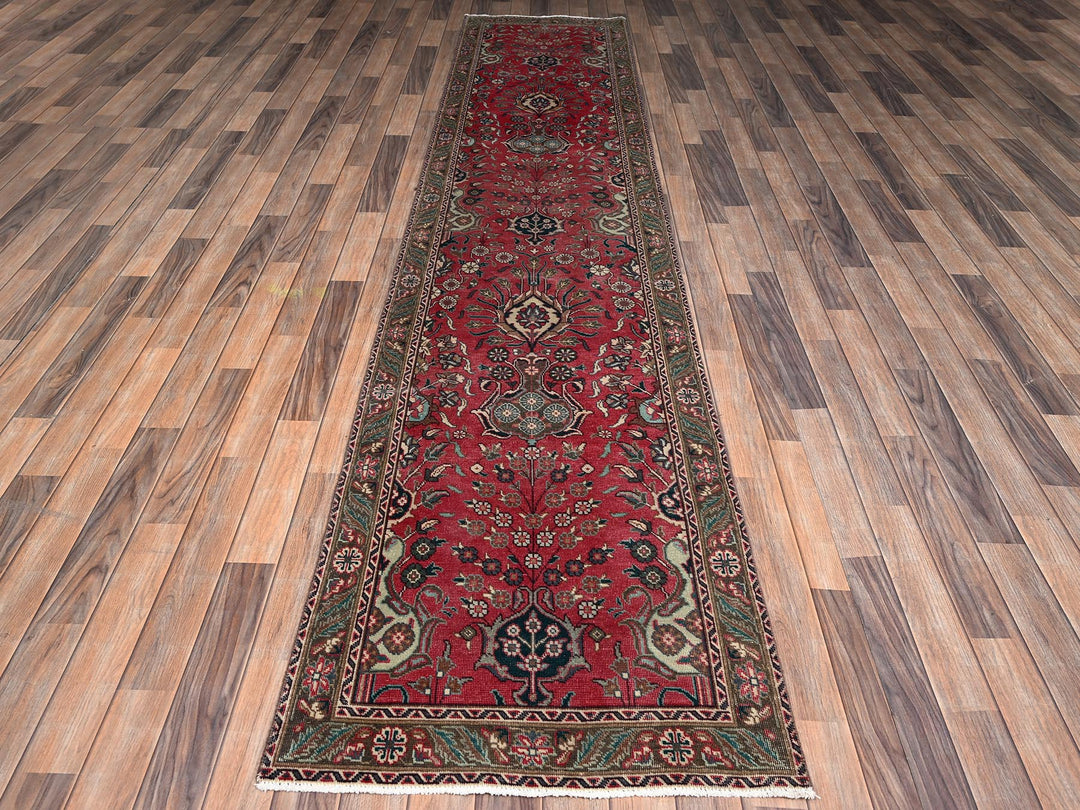 2'7" x 12'5" Vintage Hand Knotted Red Wool Runner Oriental Rug - MOA1022157