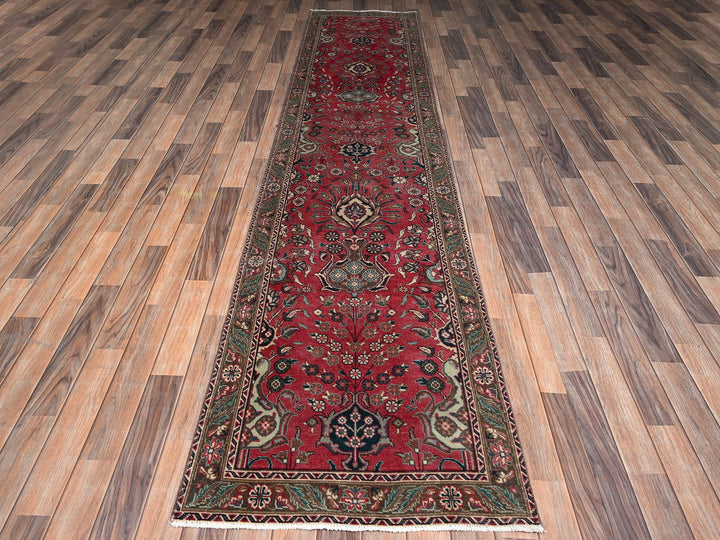 2'7" x 12'5" Vintage Hand Knotted Red Wool Runner Oriental Rug - MOA1022157