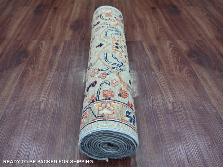2'7" x 11'7" New Hand Knotted Grey Wool Runner Oriental Rug - MOA10221581
