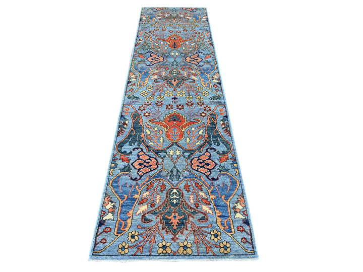 2'8" x 9'11" New Hand Knotted Blue Wool Runner Oriental Rug - MOA10221582