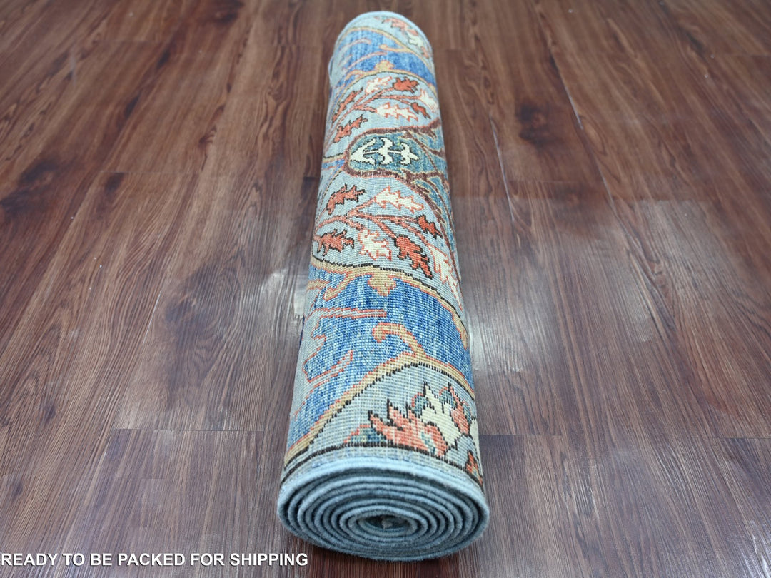 2'8" x 9'11" New Hand Knotted Blue Wool Runner Oriental Rug - MOA10221582