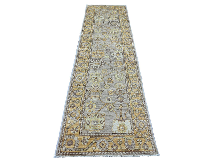 2'9" x 9'7" New Hand Knotted Grey Wool Runner Oriental Rug - MOA10221585