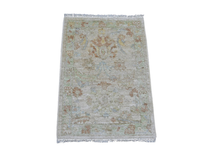 2'1" x 2'11" New Hand Knotted Grey Wool Rectangle Oriental Rug - MOA10221592