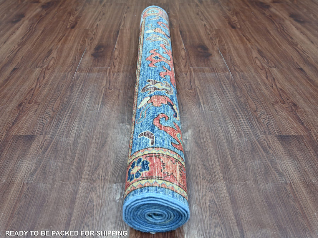 4'0" x 10'0" New Hand Knotted Blue Wool Runner Oriental Rug - MOA10221597