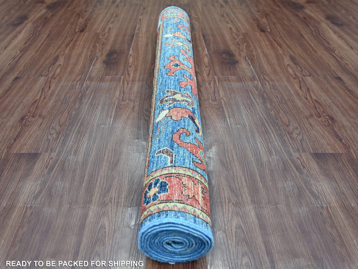 4'0" x 10'0" New Hand Knotted Blue Wool Runner Oriental Rug - MOA10221597