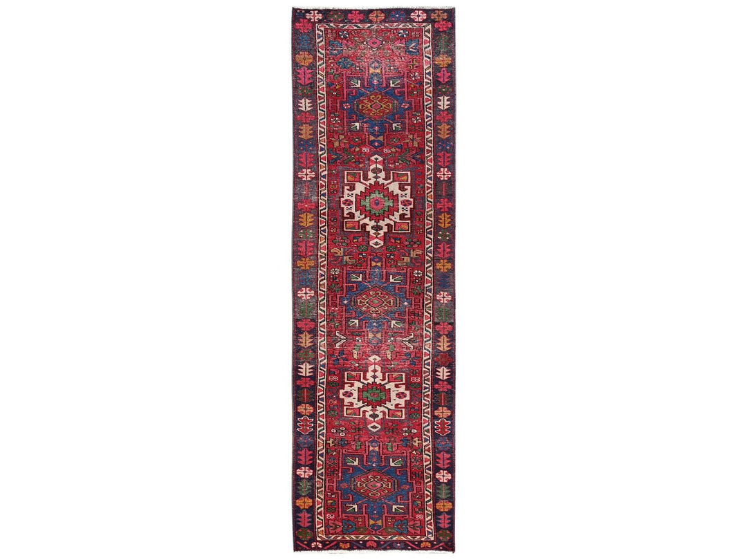 3'1" x 10'5" Vintage Hand Knotted Red Wool Runner Oriental Rug - MOA1022159