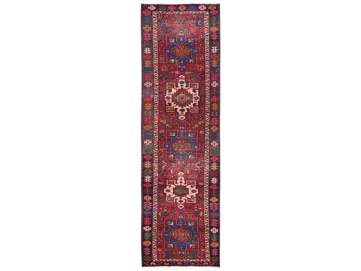 3'1" x 10'5" Vintage Hand Knotted Red Wool Runner Oriental Rug - MOA1022159