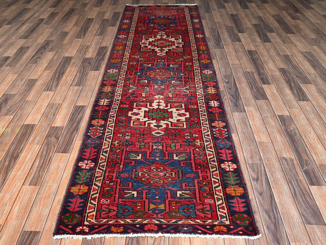 3'1" x 10'5" Vintage Hand Knotted Red Wool Runner Oriental Rug - MOA1022159