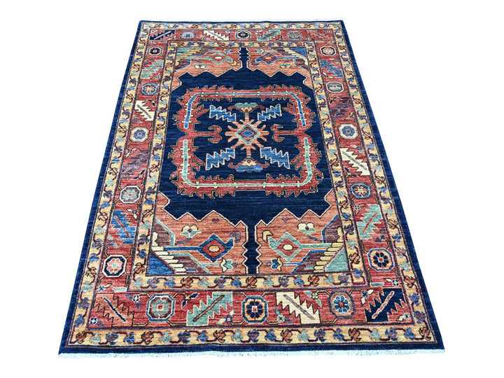 4'3" x 6'3" New Hand Knotted Blue Wool Rectangle Oriental Rug - MOA10221601