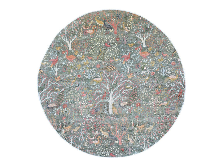 12'2" x 12'2" New Hand Knotted Green Wool Round Oriental Rug - MOA10221603