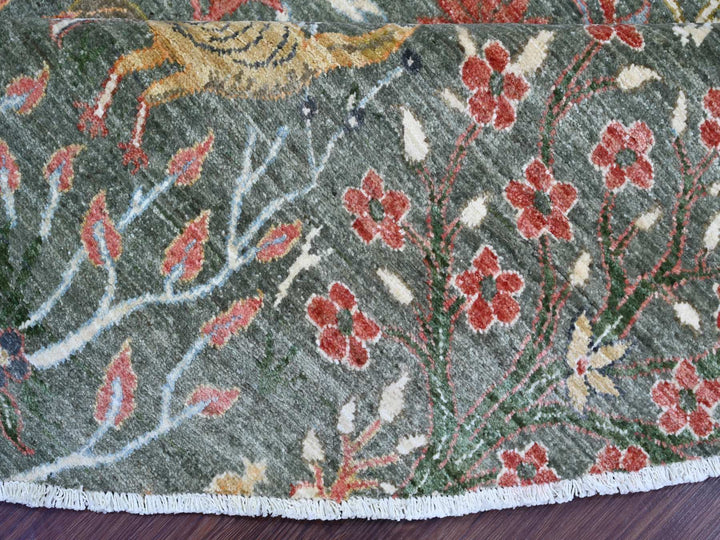 12'2" x 12'2" New Hand Knotted Green Wool Round Oriental Rug - MOA10221603
