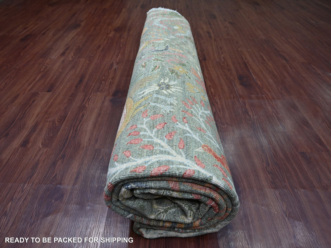 12'2" x 12'2" New Hand Knotted Green Wool Round Oriental Rug - MOA10221603