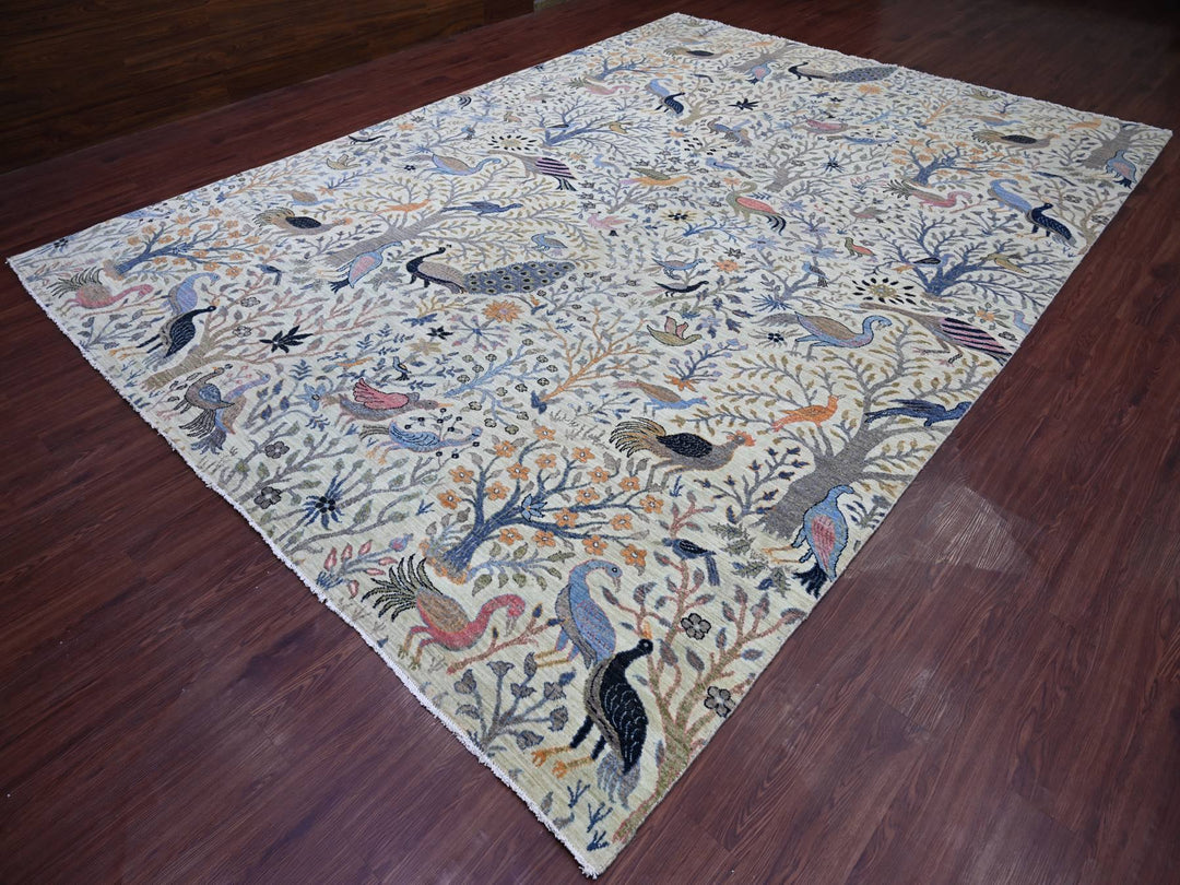 10'2" x 14'2" New Hand Knotted Green Wool Rectangle Oriental Rug - MOA10221604