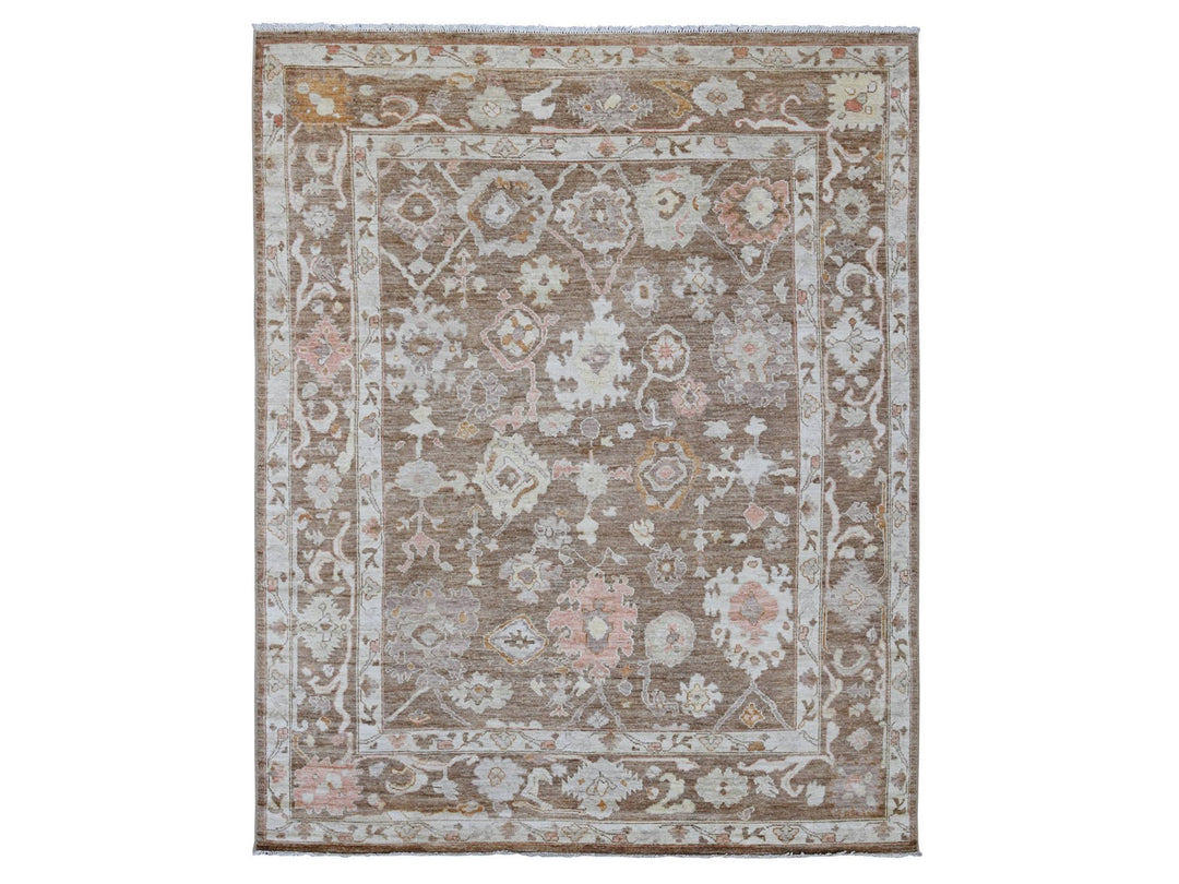 7'8" x 9'9" New Hand Knotted Brown Wool Rectangle Oriental Rug - MOA10221608