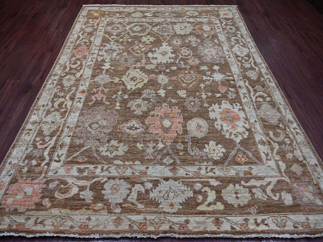7'8" x 9'9" New Hand Knotted Brown Wool Rectangle Oriental Rug - MOA10221608