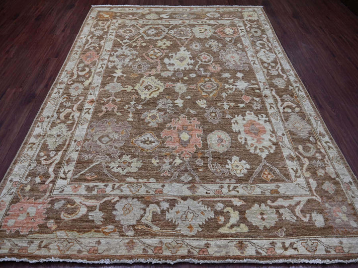 7'8" x 9'9" New Hand Knotted Brown Wool Rectangle Oriental Rug - MOA10221608