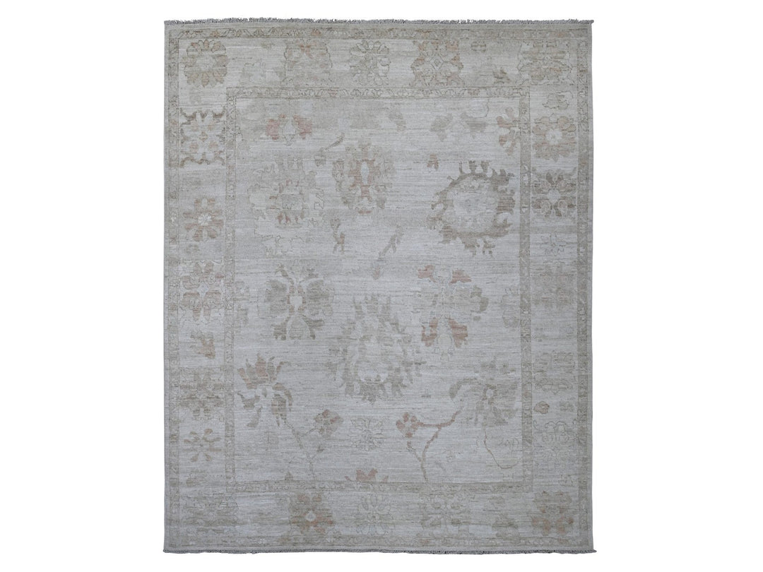 8'0" x 9'10" New Hand Knotted Grey Wool Rectangle Oriental Rug - MOA10221609