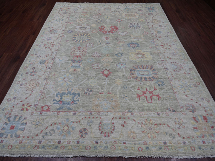 8'0" x 9'10" New Hand Knotted Green Wool Rectangle Oriental Rug - MOA10221610
