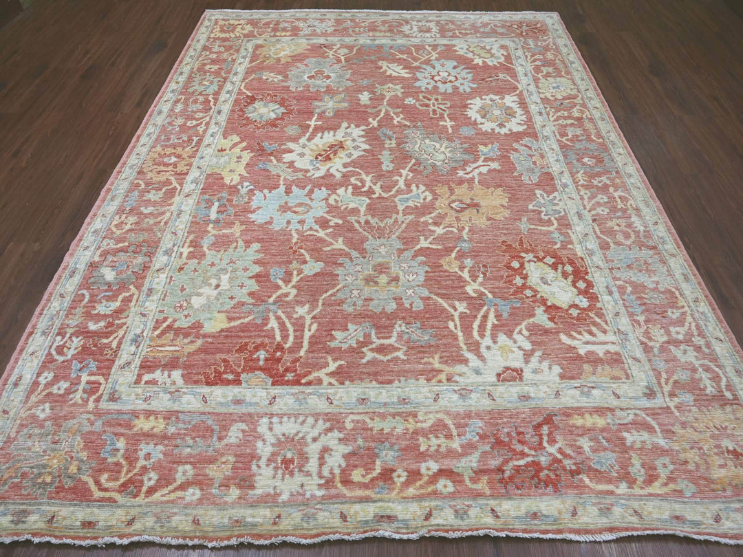 8'0" x 10'2" New Hand Knotted Pink Wool Rectangle Oriental Rug - MOA10221611