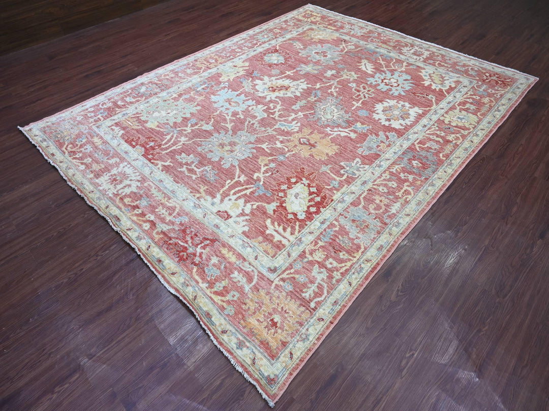 8'0" x 10'2" New Hand Knotted Pink Wool Rectangle Oriental Rug - MOA10221611