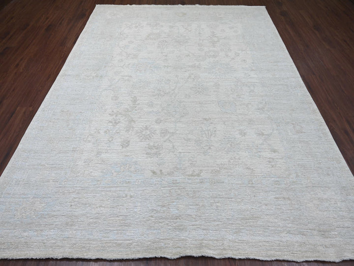 7'9" x 9'11" New Hand Knotted Ivory Wool Rectangle Oriental Rug - MOA10221616