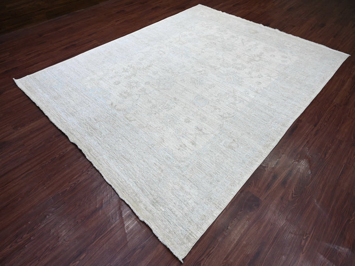 7'9" x 9'11" New Hand Knotted Ivory Wool Rectangle Oriental Rug - MOA10221616