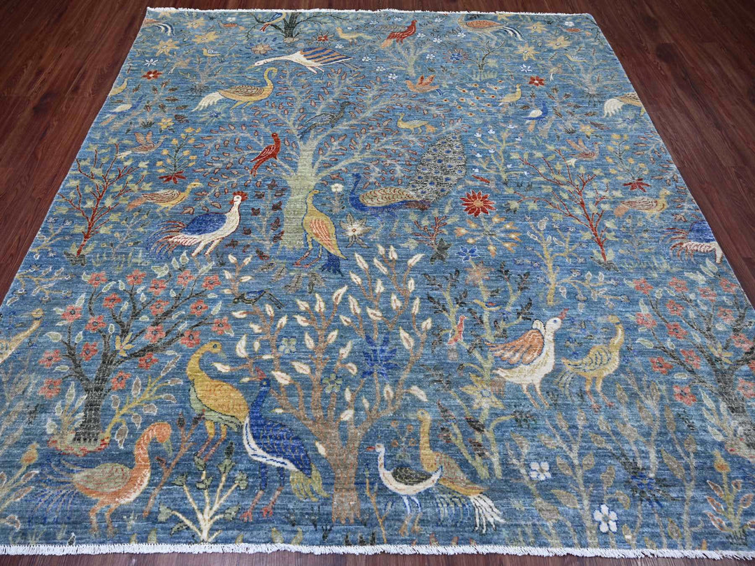 8'1" x 8'2" New Hand Knotted Blue Wool Square Oriental Rug - MOA10221619