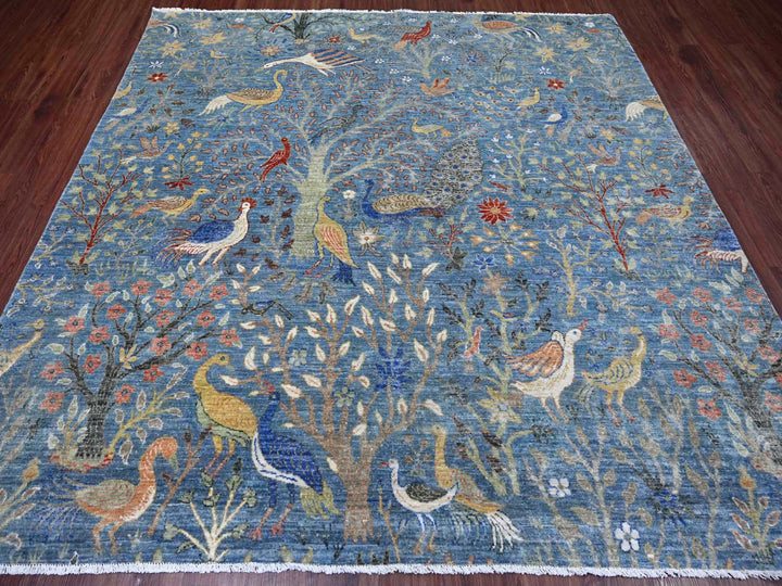 8'1" x 8'2" New Hand Knotted Blue Wool Square Oriental Rug - MOA10221619
