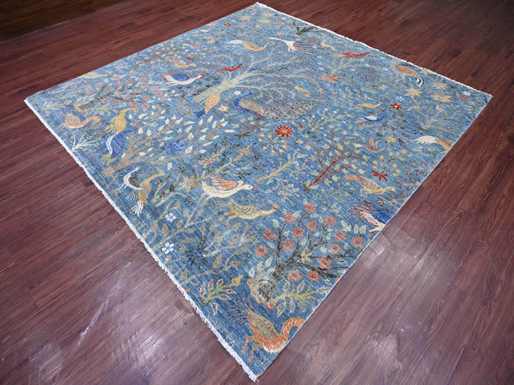 8'1" x 8'2" New Hand Knotted Blue Wool Square Oriental Rug - MOA10221619