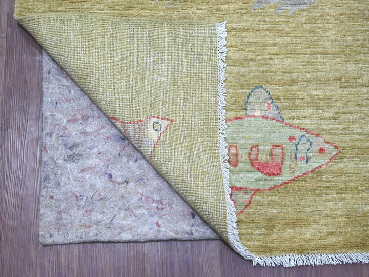 8'2" x 9'9" New Hand Knotted Green Wool Rectangle Oriental Rug - MOA10221620