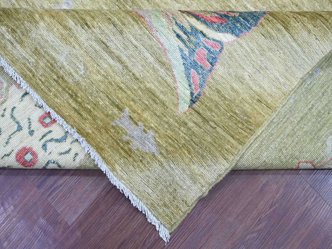 8'2" x 9'9" New Hand Knotted Green Wool Rectangle Oriental Rug - MOA10221620
